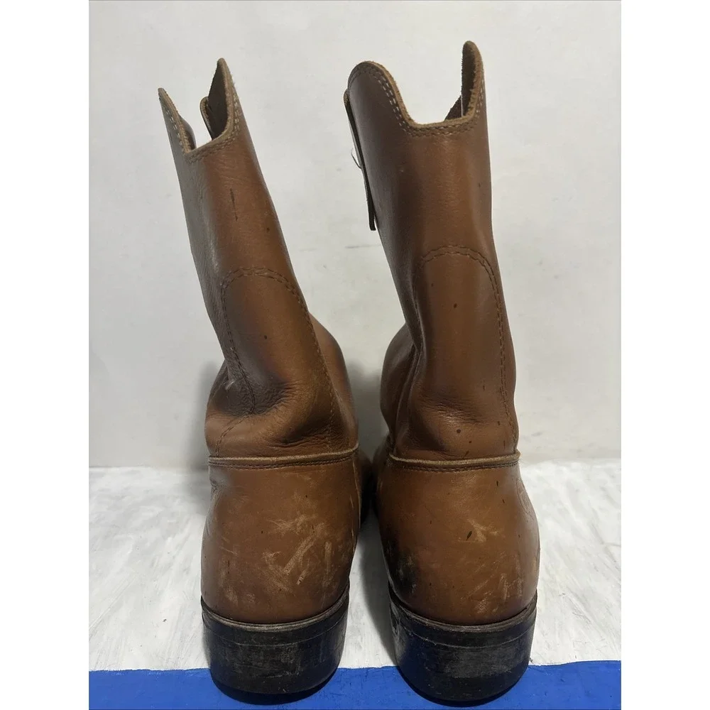 Vintage Unbranded Brown Leather Work Boots Made In USA Mens 11 Pull On Roper